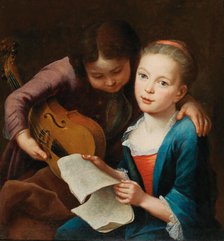 Couple of children playing music, 1746. Creator: Eichler, Gottfried, the Elder (1677-1759).