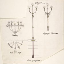 Designs for Church Lights: Wall Bracket, Nave Standard, Chancel Standard, ca. 1880. Creator: Richardson Ellson & Co.