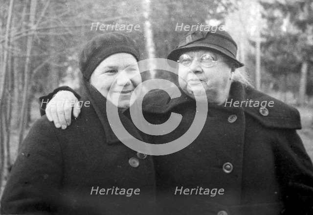 Nadezhda Krupskaya, Lenin's wife, with a friend, 1936. Artist: Anon
