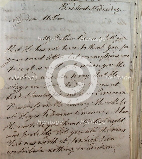 Letter from William Pitt, 1770s. Creator: William Pitt the Younger.