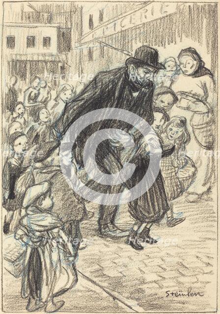 A Man on a City Street, Surrounded by Children (Un Père), late 19th-early 20th century. Creator: Theophile Alexandre Steinlen.