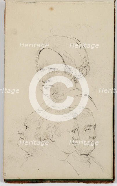 (Untitled, study of a man's head from four viewpoints), between 1820 and 1848. Creator: Thomas Cole.