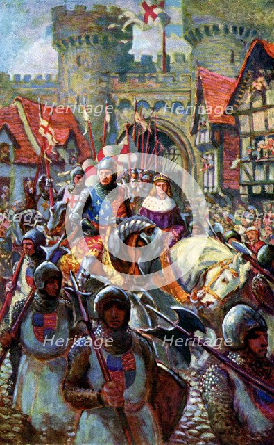Edward V rides into London with Duke Richard, 1483, (c1920). Artist: C I De Lacy