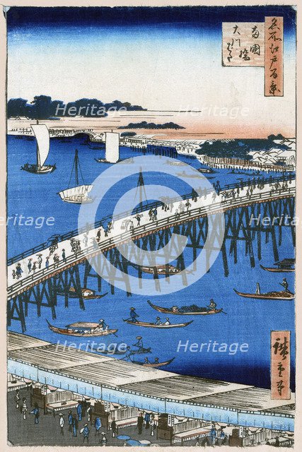 River Bank at Ryogoku Bridge (One Hundred Famous Views of Edo), 1856-1858.  Creator: Hiroshige, Utagawa (1797-1858).