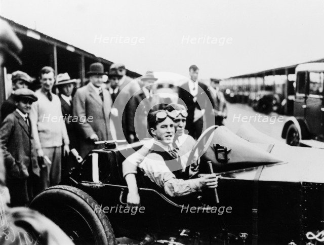 Jack Barclay in a Vauxhall TT car at Brooklands, Surrey. Artist: Unknown