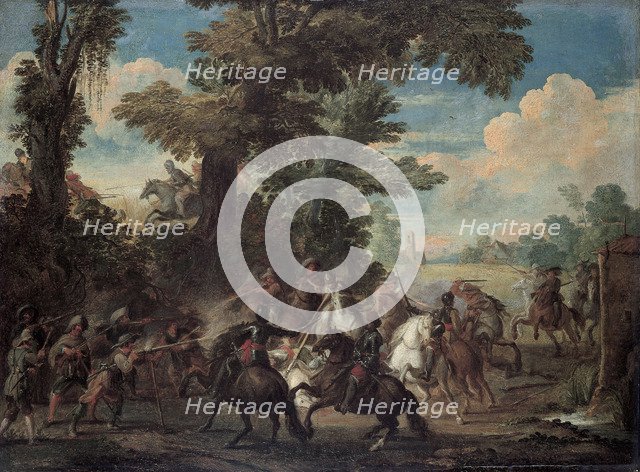 The Fight between Arquebusiers and cavalry.