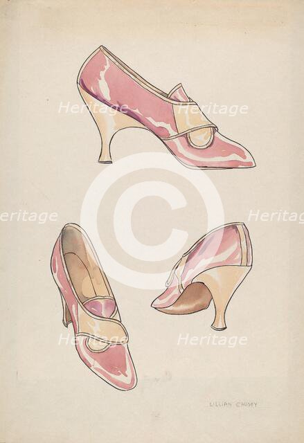 Woman's Slippers, c. 1936. Creator: Lillian Causey.