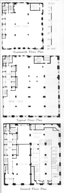 Floor plans, Johns-Manville Building, New York City, 1924. Artist: Unknown.