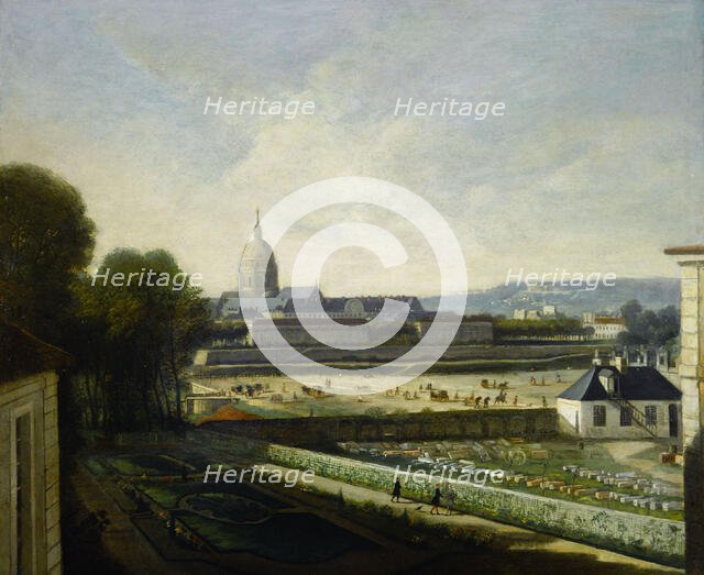 The marble depot and esplanade in front of Tuileries swing bridge, before construction...c 1745-1755 Creator: Unknown.