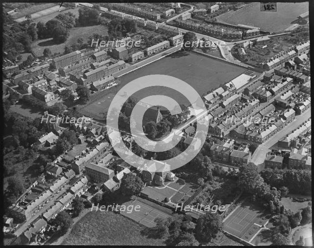 The Church of St James, the cricket ground and West Street area, Congleton, Cheshire, c1930s. Creator: Arthur William Hobart.