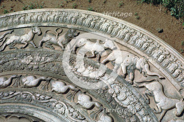 Moonstone at the Queen's Pavilion in Anuradhapura, 8th century. Artist: Unknown