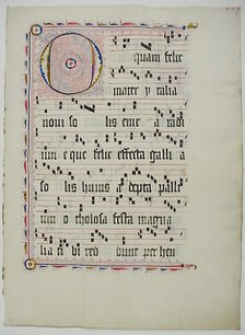Manuscript Leaf with Initial O, from an Antiphonary, German, second quarter 15th century. Creator: Unknown.