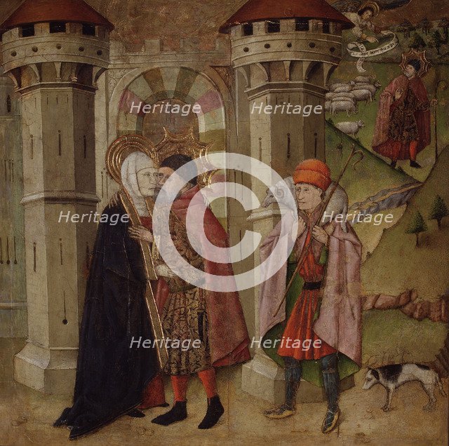 Saints Joachim and Anne before the sacred gate of Jerusalem', tempera painting work by Jaime Huguet.