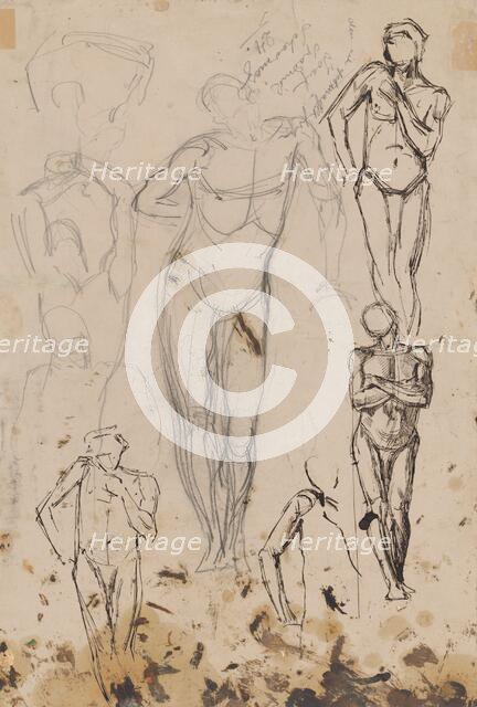 Studies and sketches of standing male nudes, 1895-1899. Creator: Ladislav Mednyanszky.