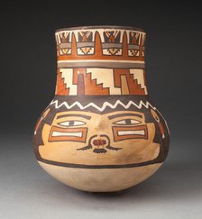 Beaker Depicting a Human Head with Bound Lips and Geometric Motifs, 180 B.C./A.D. 500. Creator: Unknown.