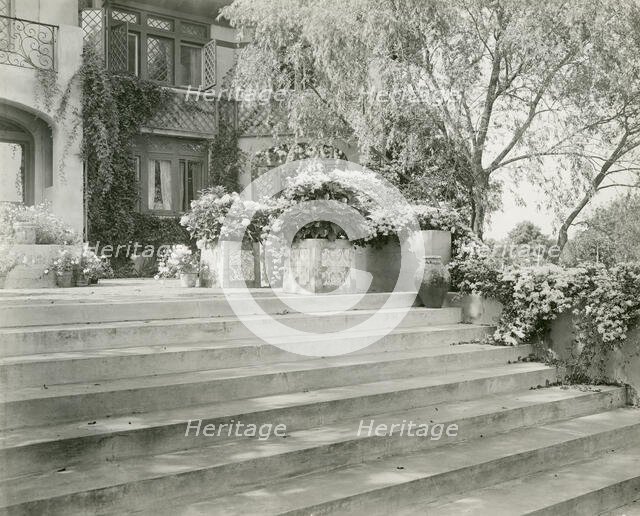 Mrs. Albert Herter, East Hampton, blue & white garden, 1913. Creators: Frances Benjamin Johnston, Johnston-Hewitt Studio.