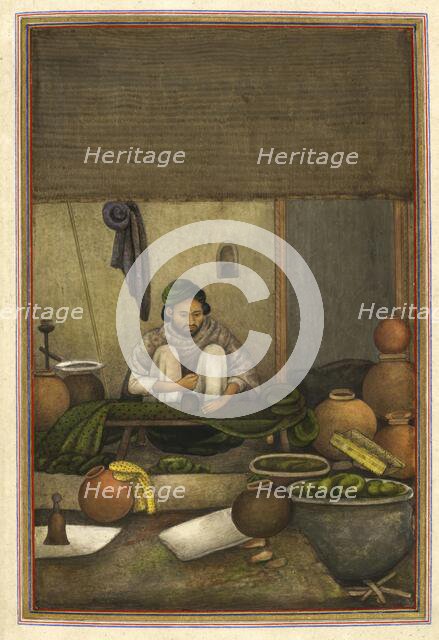 "Chipi" (or chimba), a cloth printer, printing green cloth with a red geometric design, 1825.. Creator: Anon.