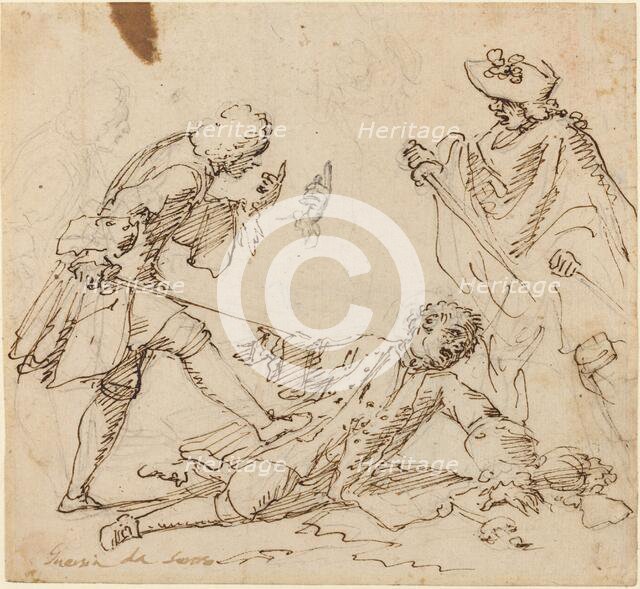 Three Men Fighting, c. 1700. Creator: Unknown.