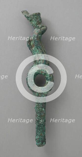 Bronze Ringed Element with Crowned Uraeus Figure, Late Period-Ptolemaic Period (711-30 BCE). Creator: Unknown.