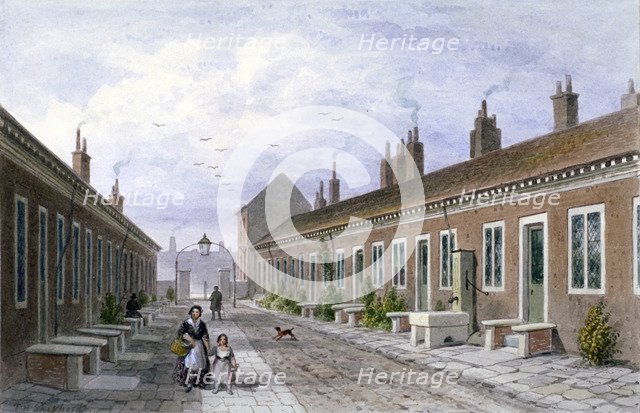 Skinners' Almshouses, Mile End Road, Stepney, London, c1840. Artist: Thomas Hosmer Shepherd
