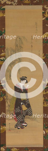 Woman under a Willow Tree, 18th century. Creator: Shunsho.