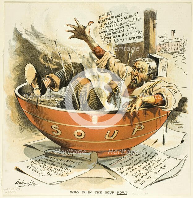 Who Is in the Soup Now, from Puck, published May, 1889. Creator: Louis Dalrymple.