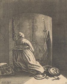 A Woman Cooking, Plate 3 from Five Feminine Occupations, ca. 1640-57., ca. 1640-57. Creator: Geertruydt Roghman.