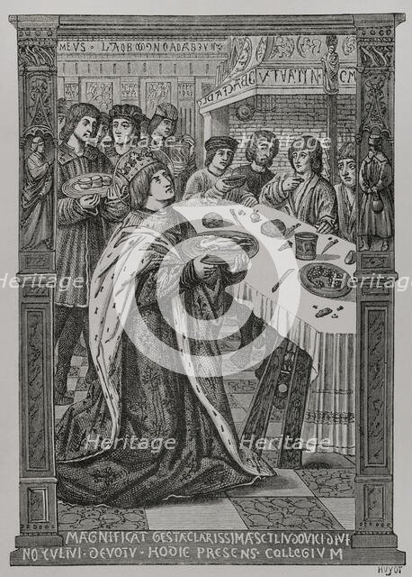 St Louis serving a meal to the poor, c1503, (1877).  Creator: Unknown.