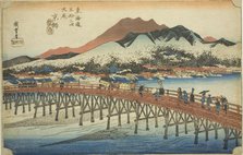 Kyoto: The Great Bridge at Sanjo (Keishi, Sanjo ohashi), from the series "Fifty-thre..., c. 1833/34. Creator: Ando Hiroshige.