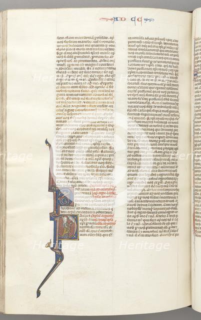 Fol. 445v, Corinthians II, historiated initial P, Paul standing with a sword…, c. 1275-1300. Creator: Unknown.