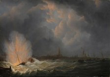 The Explosion of Gunboat nr 2, under Command of Jan van Speijk, off Antwerp, 5 February 1831, 1832. Creator: Martinus Schouman.