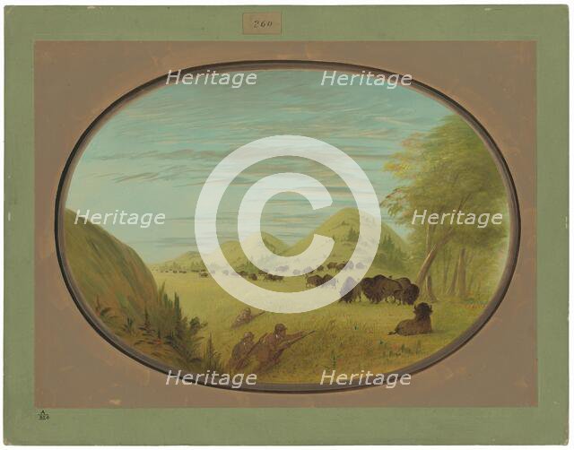 Catlin and Two Companions Shooting Buffalo, 1861/1869. Creator: George Catlin.