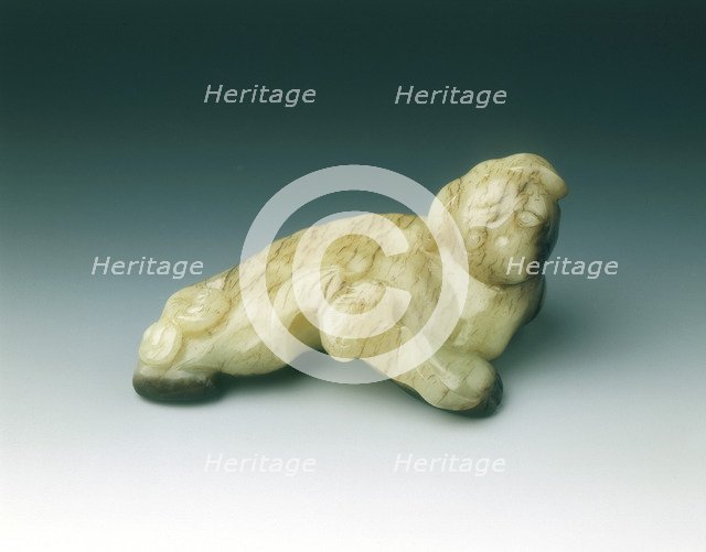 Jade mythical animal with bat, Jin or Yuan dynasty, China, 1115-1368. Artist: Unknown