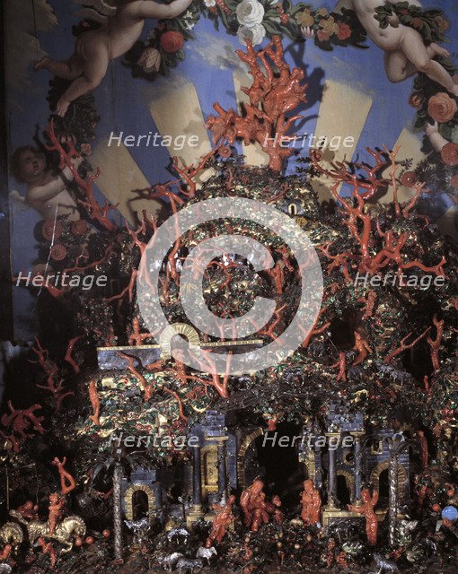 Sicilian birth in coral, silver and enamels, brought by King Philip II in 1570.