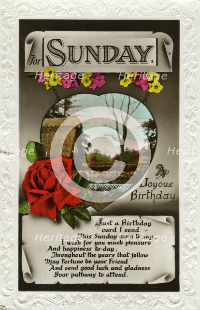 'For Sunday', birthday card, c1935. Artist: Unknown