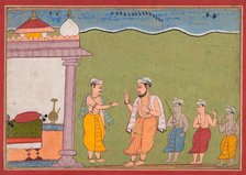 "Vasudeva Meets Nanda" from a Bhagavata Purana, 1610. Creator: Unknown.