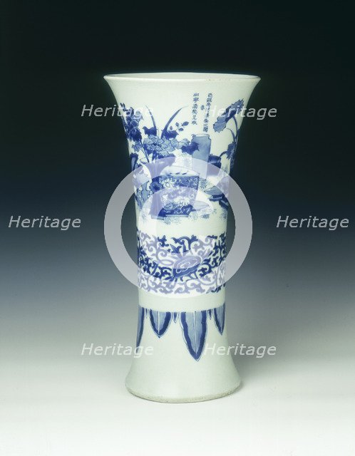 Blue and white trumpet vase, China, 1639. Artist: Unknown