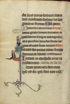 Initial J: David Playing the Harp and Two Persons Praying; Ruskin Hours, about 1300. Creator: Unknown.