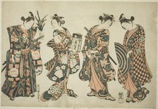 The Actors Sanogawa Ichimatsu (right), Nakamura Kiyosaburo (center right), Sanogawa..., c. 1750. Creator: Ishikawa Toyonobu.