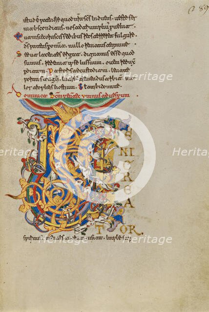 Initial V: The Descent of the Holy Spirit; Breviary, 1153. Creator: Unknown.