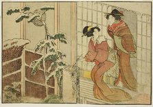 Two Women on Verandah on a Snowy Morning, from the illustrated book "Picture..., New Year, 1801. Creator: Kitagawa Utamaro.