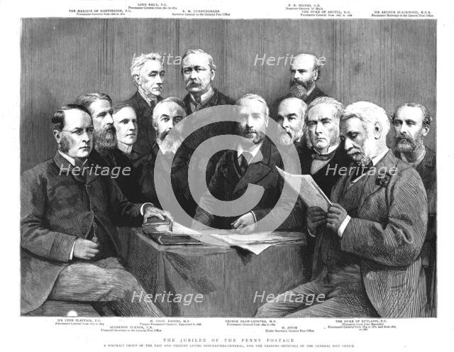 ''The Jubileeof the Penny Postage; A Portrait of the Past and Present Postmasters-General...', 1890. Creator: Unknown.