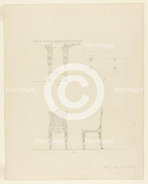 Design Projects, Table and Chair Elevations, c. 1860-1870. Creator: Carl J Furst.
