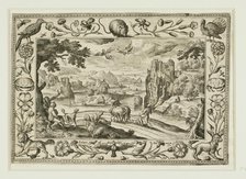 The Fall of Icarus, from Landscapes with Old and New Testament Scenes and Hunting Scenes, 1584. Creator: Adriaen Collaert.