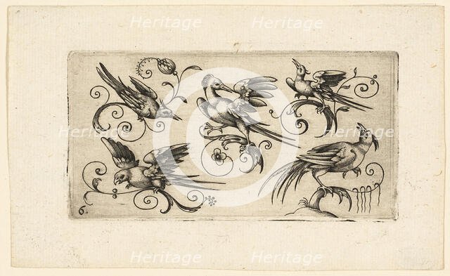 Ornament Panels with Birds: Plate 6, 1617. Creator: Adrian Muntink.