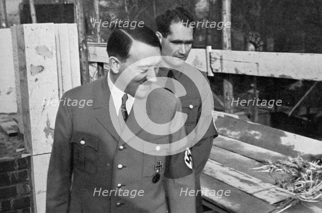 Adolf Hitler and Rudolf Hess visit the building of the Führer Buildings in Munich, Germany, 1936. Artist: Unknown