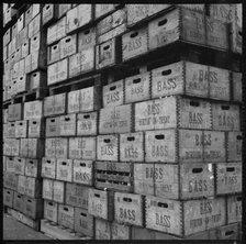 Crates of Bass beer in storage, Burton upon Trent, Staffordshire, 1965-1968. Creator: Eileen Deste.