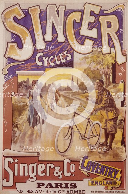 Poster advertising Singer bicycles, late 19th-early 20th century. Artist: Unknown