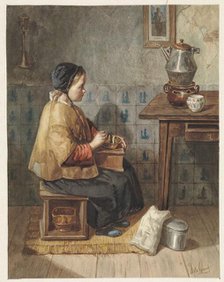 Girl sitting on a stool, 1838-1899. Creator: Joseph de Groot.