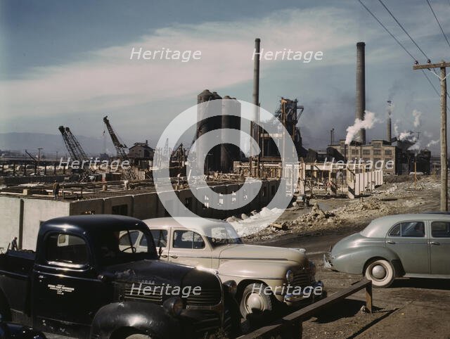 Steel and concrete go into place rapidly as a new steel...Columbia Steel Co., Geneva, Utah, 1942. Creator: Andreas Feininger.